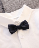 Boys Banquet Bow Stripe Button Lapel Short Sleeve Two-piece Suit
