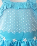 Womens Blue Pleated Sleeveless Cute Flower Decorated Puffy Princess Dress