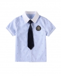 Camicia monopetto a maniche corte con collo a fiore azzurro per bambini divisa in due pezzi con cravatta