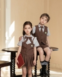 Gilet kaki pour enfants à manches courtes trois pièces revers cravate uniforme