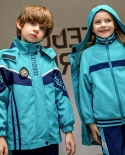 Childrens Zip Warm Hooded Blue Tracksuit Three-Piece Set