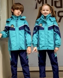 Childrens Zip Warm Hooded Blue Tracksuit Three-Piece Set