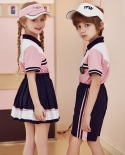 Childrens Preppy Style Fresh And Sweet Lapel Short Sleeve Pink Two Piece