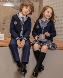 Giacca cardigan monopetto stile preppy per bambini e camicia con risvolto uniforme a tre pezzi