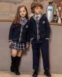 Enfants Preppy Style Cardigan à simple boutonnage Blazer et chemise à revers Uniforme trois pièces