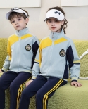 ملابس رياضية للأطفال بأكمام طويلة بسحاب باللون الأزرق من ثلاث قطع