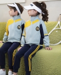 Vêtements de sport à glissière bleu à manches longues pour enfants trois pièces