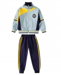 Abbigliamento sportivo con cerniera blu con cerniera a maniche lunghe per bambini in tre pezzi