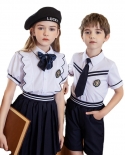 Children Short Sleeve Cute Singel-breasted Two-piece With Bow Tie