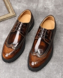Classic Brogues Shoes For Men Full Grain Genuine Leather Designer Retro Patent Leather Man Business Dress Shoes British 