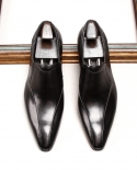 Luxury Patent Leather Mens Formal Shoes Genuine Leather Handmade Pointed Toe Slip On Business Office Party Suit Dress L