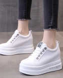 8cm Heels Height Increasing Platform Sneakers Casual Shoes Woman Spring Autumn Comfortable Breathable Women White Shoes