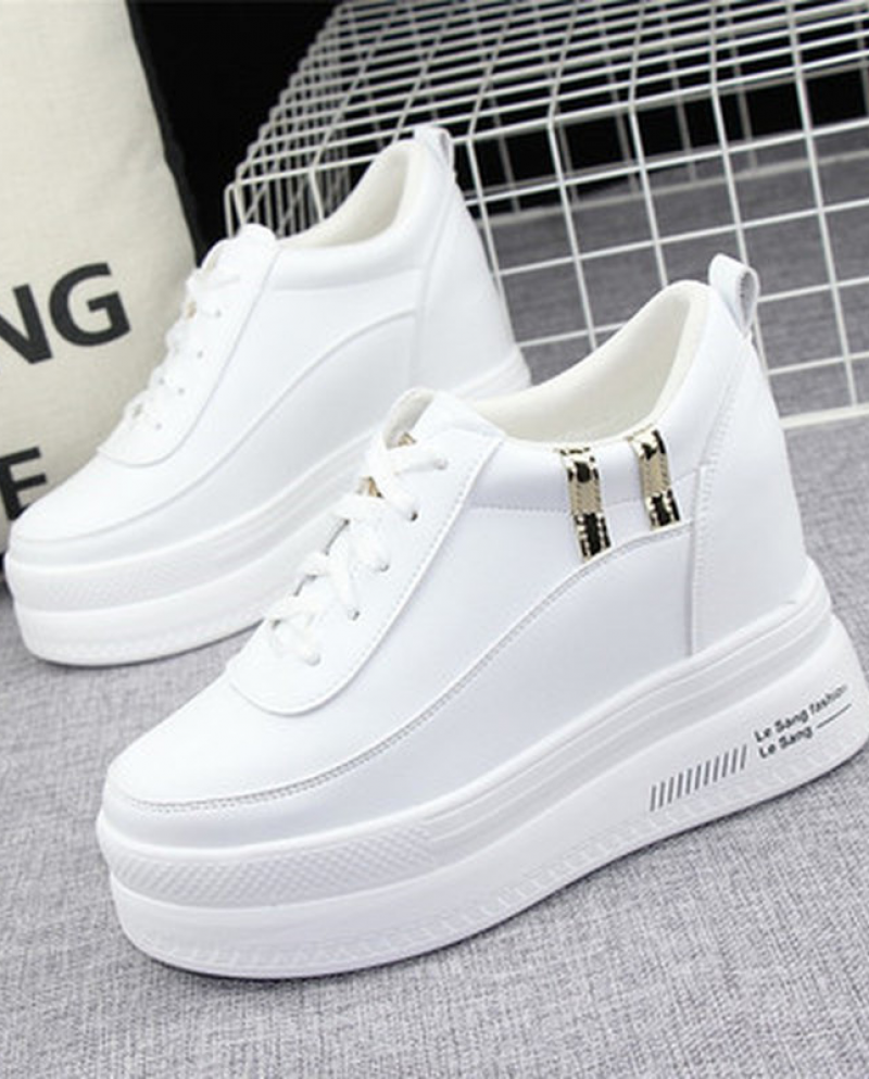 Super High Heel 10cm Womens Shoes 2022 Autumn New Thicksoled Laceup White Shoes Allmatch Wedge Casual Shoes Sneakers  W