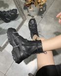 Women Shoes Platform Boots Punk Gothic For Women Boots Combat Boots Ladies Black Boots Metal Button Woman Motorcycle Boo