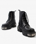 Punk Style Platform Women Ankle Boots Womens Motorcycle Boot Fashion Ladies Chunky Shoes Metal Decor Black Big Size 41 