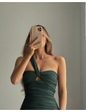 Womens Asymmetric Pleated Sleeveless Mini Dress