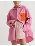 Ladies New Contrast Color Loose Plus Size Shirt