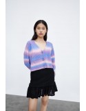 Tie-Dye Gradient Knit Cardigan Slim Fit V-Neck Slim Single Breasted Long Sleeve Sweater