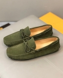 Brand Designer Bowknot Casual Shoes Fashion Shoes Handmade Suede Genuine Leather  Loafers  Slip On Mens Flats Male Driv
