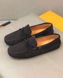 Brand Designer Bowknot Casual Shoes Fashion Shoes Handmade Suede Genuine Leather  Loafers  Slip On Mens Flats Male Driv