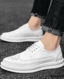 New British Retro White Thick Bottom Brogue Heighten Oxford Formal Shoes For Men Wedding Prom Homecoming Sapato Social M