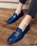 New Men Dress Leather Shoes For Men Luxury British Gold Blue National Pattern Oxfords Classic Gentleman Wedding Prom Sho