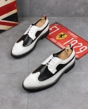 Classic White Black Brogue Leather Shoes Flat For Men Dress Party Groom Formal Wedding Prom Oxford Shoes Zapatos De Novi
