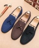Italian High End Tassel Nubuck Leather Shoes Mens Luxury Loafers British Style Comfortable Mens Authentic Dress Casual