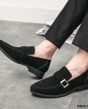 New Luxury Suede Leather Belt Buckle Slip On Shoes Men Casual Loafers Business Formal Dress Footwear Sapatos Tenis Mascu