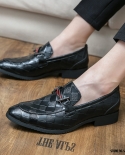New Trendy Grid Pattern Pointed Wedding Flats Oxford Shoes Men Casual Loafers Formal Dress Footwear Sapatos Tenis Mascul