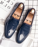 New Luxury Designer Blue Glossy Slip On Shoes Mens Casual Oxford Loafers Business Formal Dress Footwear Zapatos Hombre 