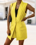Elegant Slim Button Vest Long Blazer Streetwear New Women Solid Sleeveless Coat Dress Autumn Casual Lapel V Neck Commute