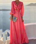 Vestido de playa bohemio con abertura informal de otoño para Mujer, vestido elegante de manga larga de Color sólido, vestido pli