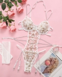 Yimunnancy 3 Piece Floral Lace Lingerie Set Chain Stockings  Sets 6 Colors Transparent Garter Brief Underwear Set