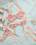 Yimunancy 3 Piece Lace Bra Set Women Fashion Halter Chain  Lingerie Set 4 Colors  Garter Brief  Kit