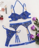 Yimunancy 3 Piece Lace Bra Set Women Fashion Halter Chain  Lingerie Set 4 Colors  Garter Brief  Kit