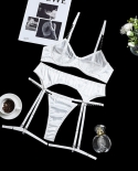 Yimunancy 3 Piece Transparent Mesh Exotic Set Women Chain  Lingerie Set Whiteblack Garter Fashion Kit