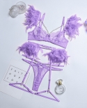 Yimunancy 3 peças rendas penas exóticas conjuntos femininos cadeia patchwork 8 cores calcinha conjunto lingerie feminina conjunt