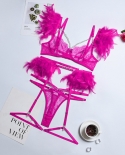 Yimunancy 3piece Lace Feather Exotic Sets Women Chain Patchwork 8 Colors Panty Underwear Set Ladies  Lingerie Set  Bra 