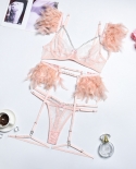 Yimunancy 3piece Lace Feather Exotic Sets Women Chain Patchwork 8 Colors Panty Underwear Set Ladies  Lingerie Set  Bra 