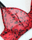 Conjunto de lingerie de malha de leopardo Yimunancy 4 peças conjunto de lingerie feminina tanga conjunto exótico de liga vermelh