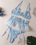 Yimunancy Lace Bra Set Women Transparent Mesh Patchwork  Lingerie Set Floral Garter Brief Underwear Set