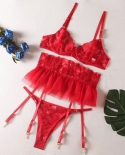 Yimunancy Lace Bra Set Women Transparent Mesh Patchwork  Lingerie Set Floral Garter Brief Underwear Set