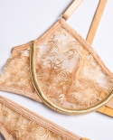 3 Piece Embroidery Lace Bra Set Floral Bra Underwire  Panty Underwear Set Ladies Khaki  Lingerie Setbra  Brief Sets