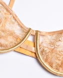 3 Piece Embroidery Lace Bra Set Floral Bra Underwire  Panty Underwear Set Ladies Khaki  Lingerie Setbra  Brief Sets