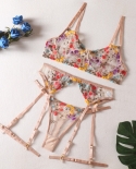 Yimunancy Transparent Underwear Set Floral Sweet Lingerie Set Women 6 Colors Embroidery Garter Brief Kit