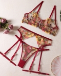 Yimunancy Transparent Underwear Set Floral Sweet Lingerie Set Women 6 Colors Embroidery Garter Brief Kit