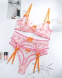 Yimunancy 3piece Heart Embroidery Lingerie Set Women 2 Colors  Underwear Set Ladies Lace Unlined Bra Set Underwire  Bra 