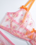 Yimunancy 3piece Heart Embroidery Lingerie Set Women 2 Colors  Underwear Set Ladies Lace Unlined Bra Set Underwire  Bra 