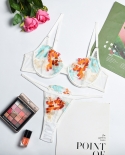 2 Piece Floral Embroidery Lace Lingerie Set Women Unlined Bra Underwire  Thong Underwear Set Ladies Lace Bra Setbra  B